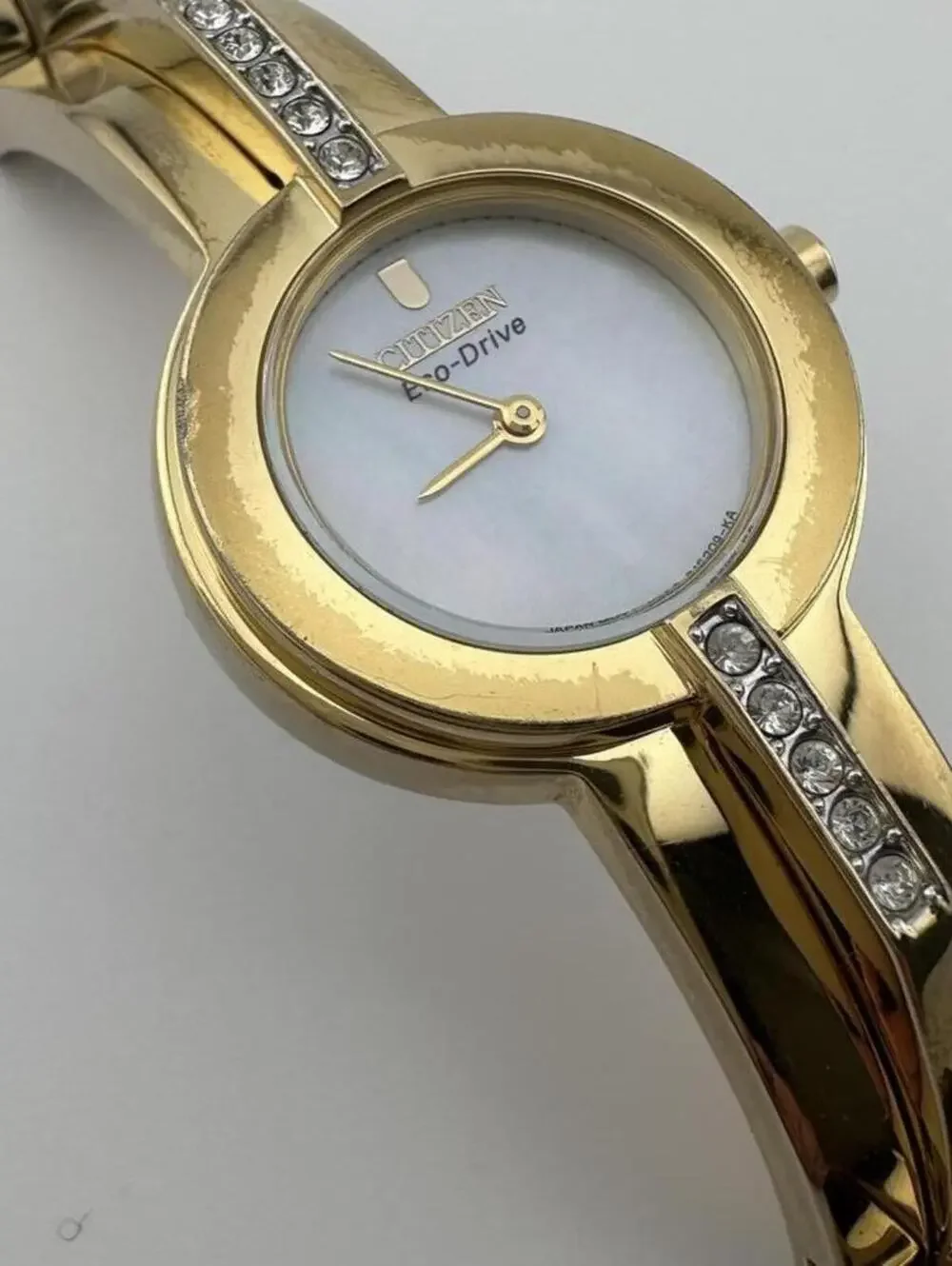 Citizen Eco Drive Women’s Gold Tone MOP Crystal Watch AS IS Not Running